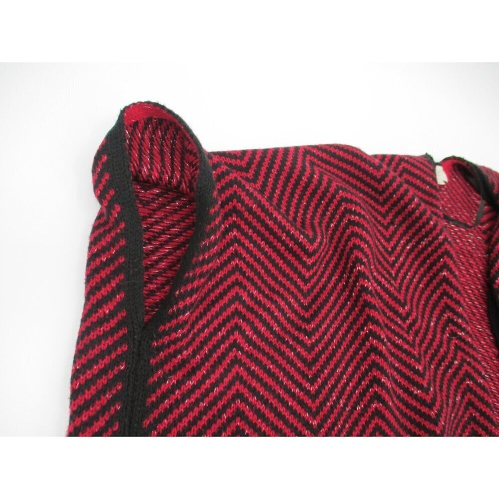 Ann Taylor Loft Poncho Sweater Womens OS Red Black Knit Short Sleeves Casual - Picture 5 of 16